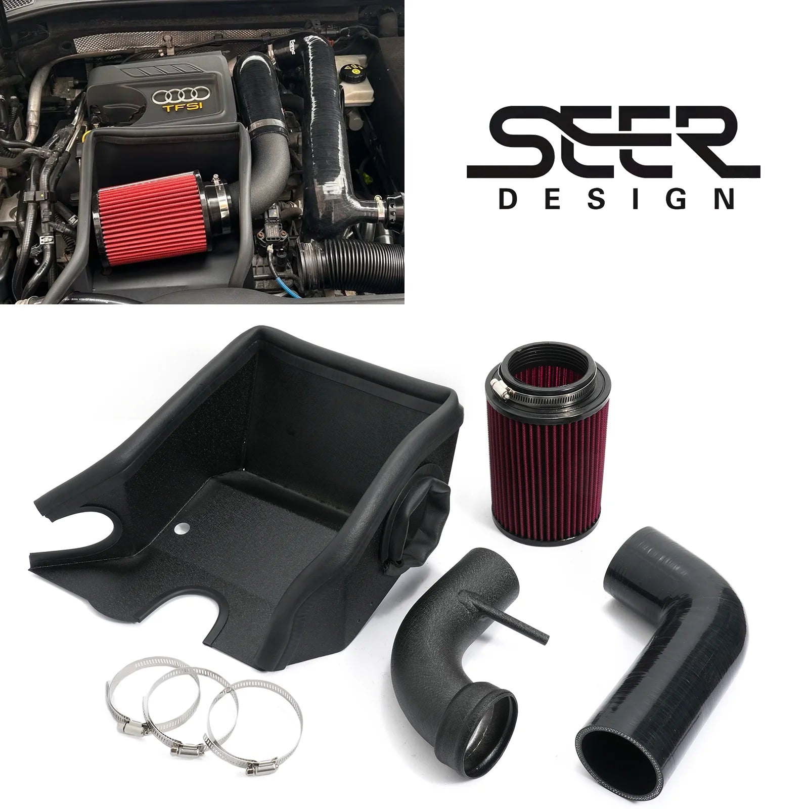 Cold Air Intake System Kit + Heat Shield Red Filter For Golf MK7 TSI TFSI Seat Performance Tuning Car Parts CM World