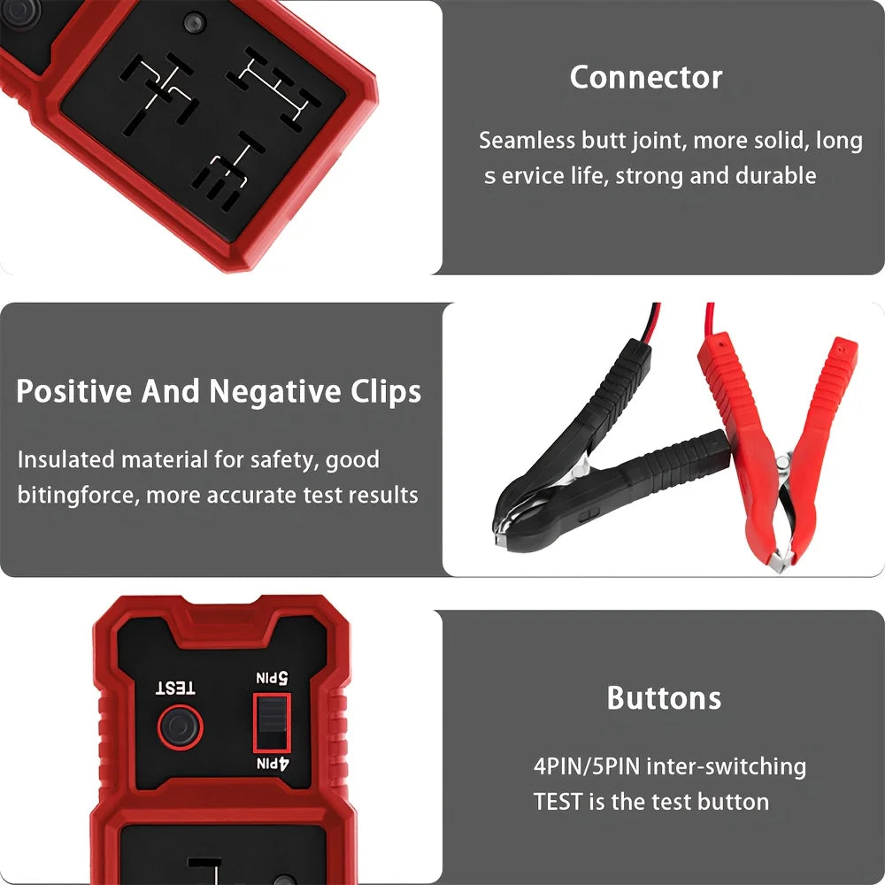 12V Car Relay Tester with Battery Clip - Universal 4/5 Pin Compatibility, Car Diagnostic Tool, Car Repair Kit, Durable and Sturdy, Car Diagnosis | Sturdy Structure | Durable Automotive Tools, Automotive Relay Tester CM World