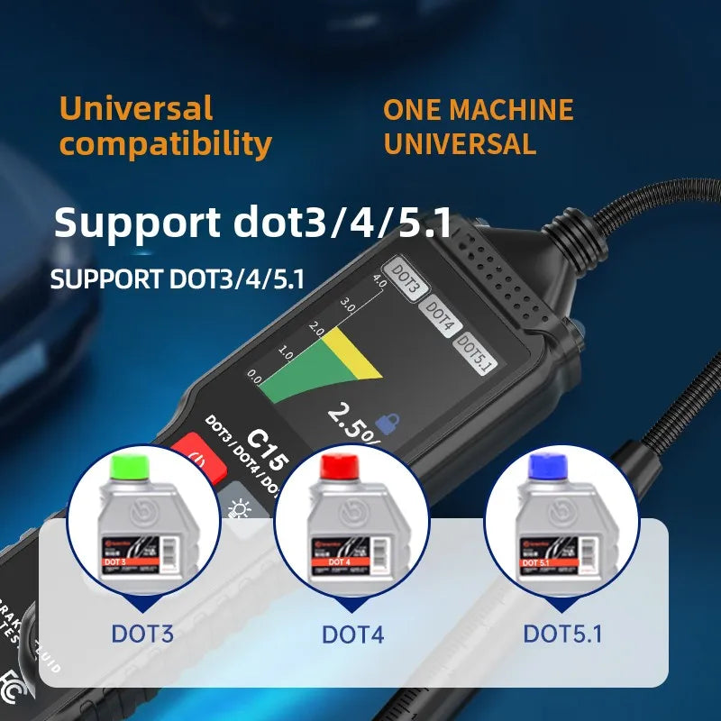 Car Brake Fluid Tester Automotive Moisture Analyzer 360° Bendable Probe Color Screen for Vehicle Care