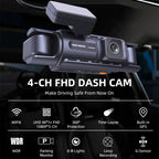 E-ACE Dashcam 4 Channel UHD 4K Car Dvr Built-in GPS WIFI Module Infrared Night Vision Front Left Right Rear Lens Black Box ﻿ Car Mobile World