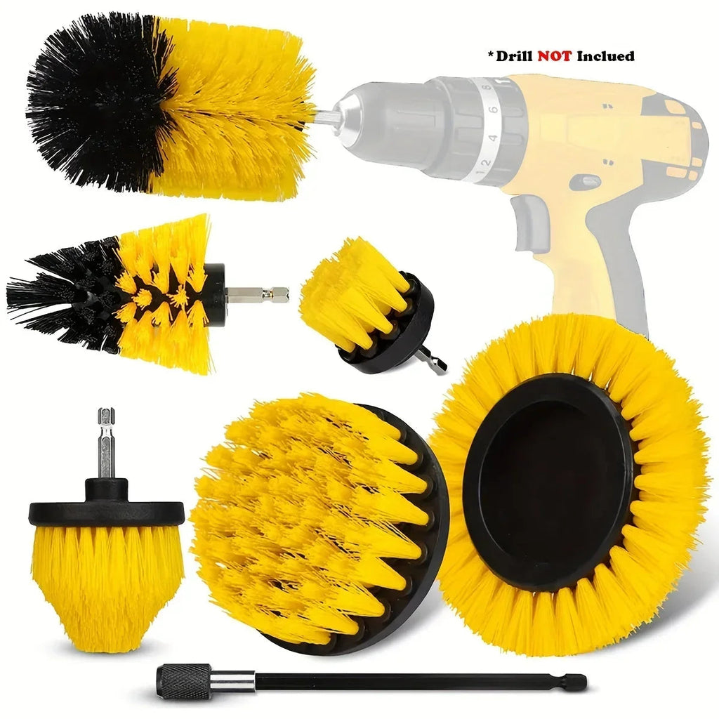 7-Piece Drill Brush Attachment Set, Cleaning Brush Tool Kit, Multi-Purpose Drill Brush with Extension Pole for Floor, Automotive CM World