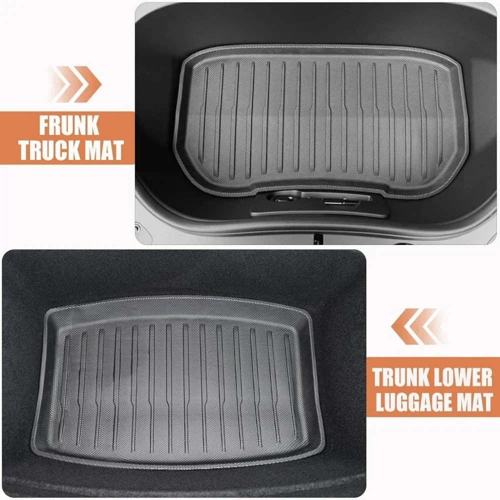 Full Cover Floor Mat with Door Sill Protector All Weather TPE Anti-Slip Floor Trunk Mats Cargo Liner for Tesla Model 3 Highland