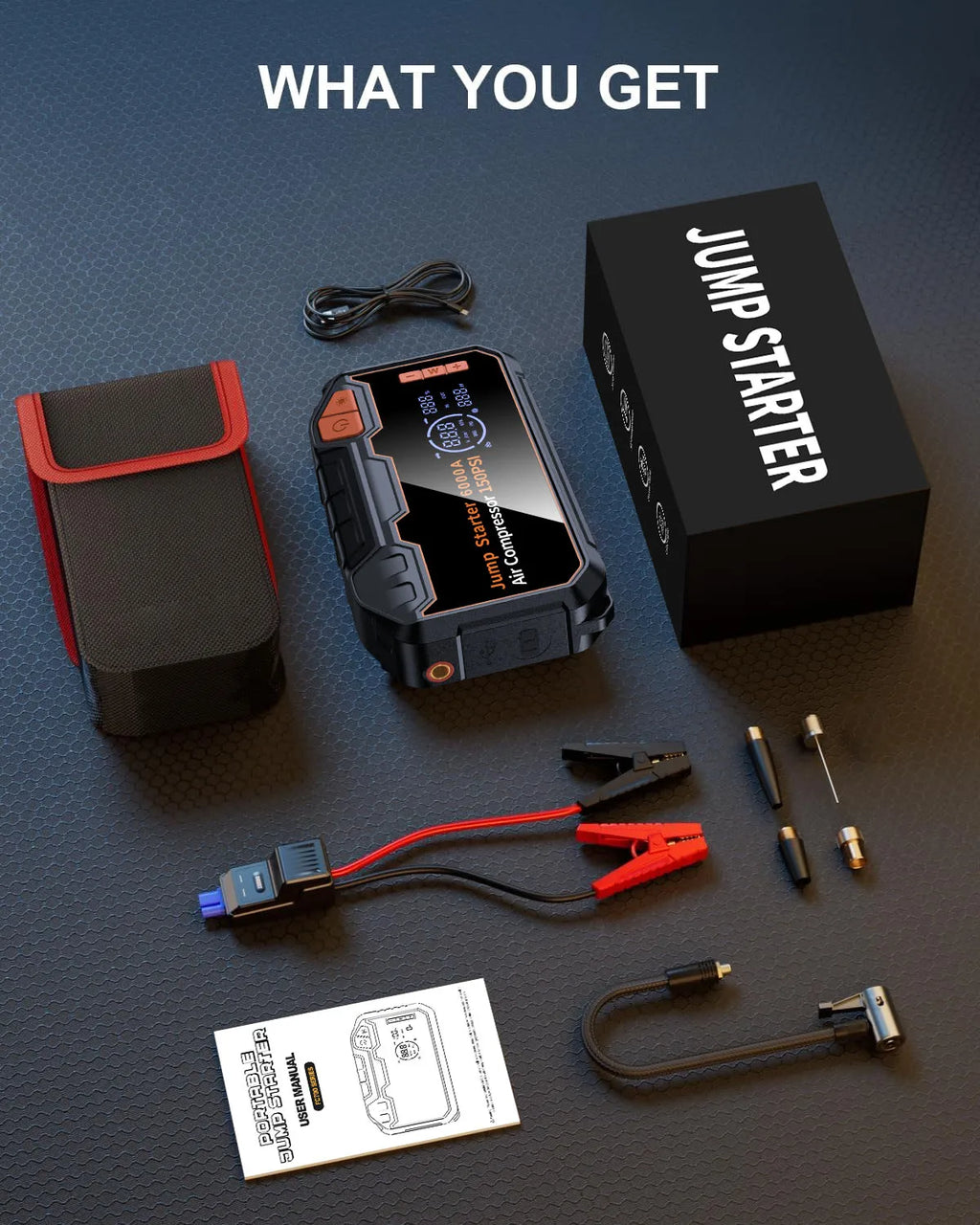 PAIVIROKU Car Jump Starter with Air Compressor 6000A Battery Booster 150PSI Air Pump 20000mAh (10.0L Gas/8.0L Diesel) Power Bank