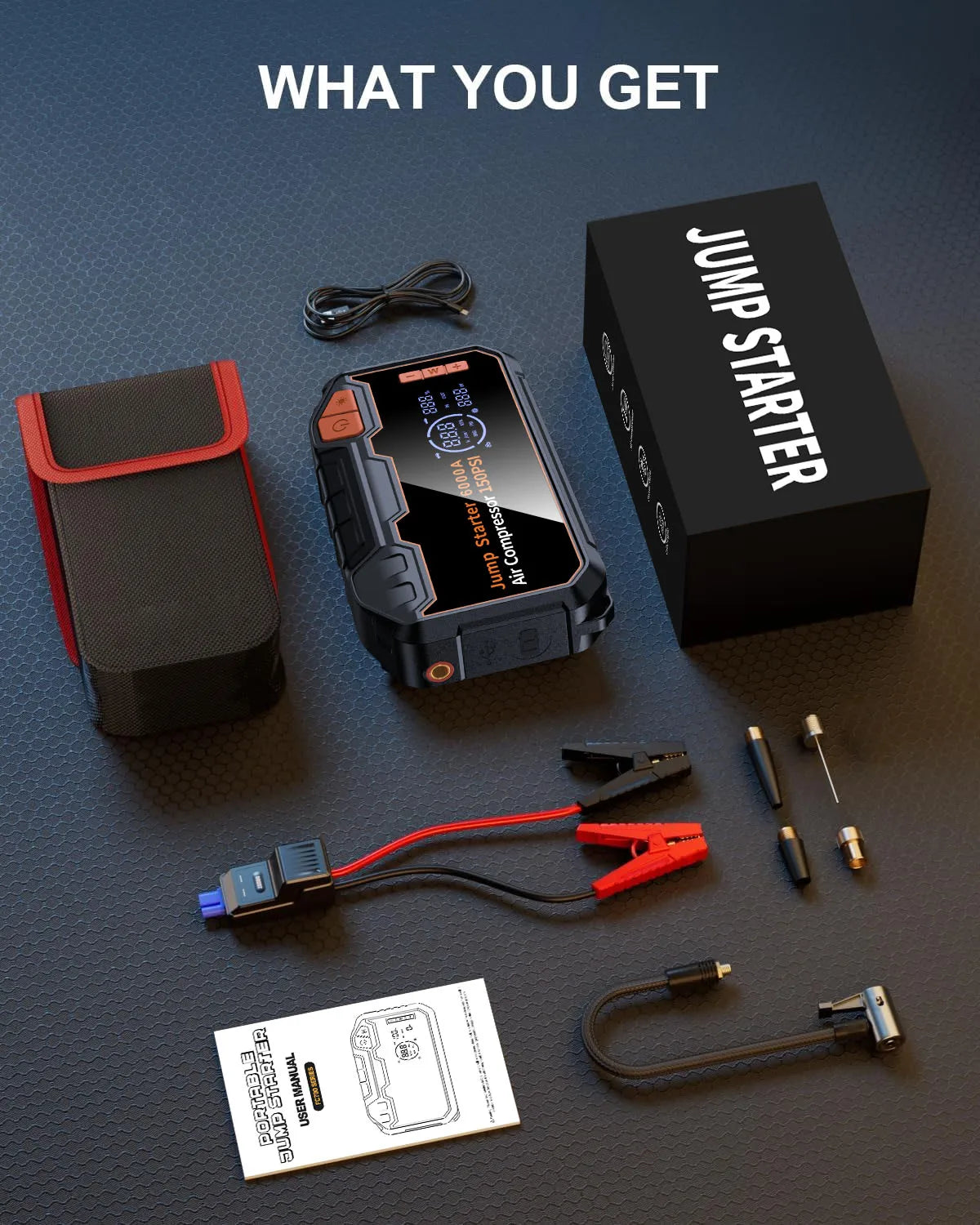 PAIVIROKU Car Jump Starter with Air Compressor 6000A Battery Booster 150PSI Air Pump 20000mAh (10.0L Gas/8.0L Diesel) Power Bank