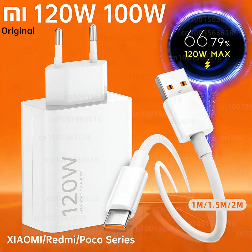 Original XIAOMI 120W Charger Hyper Turbo Charging Cable Mi 17 Pro Max 14T 15T 15 12T Redmi K90 K70 Note 13 Poco F8 F7 Ultra X7 Car Mobile World