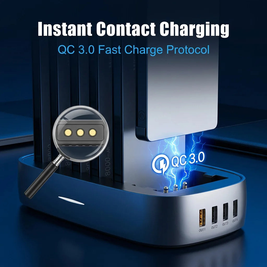 Domars Portable Shared Power Banks 8pcs 8000mAh 22.5W Fast Charging Built-in Charging Cable Suitable for Offices and Cafes