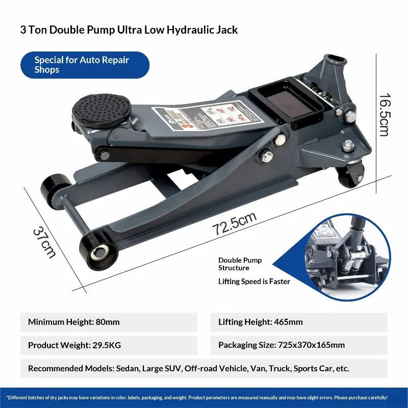 Car Rescue Tools Lifting Machine 3 Ton 4 Ton Hydraulic Low Profile Floor Jack Double Piston for Auto Repair Shop Boom Lift CM World
