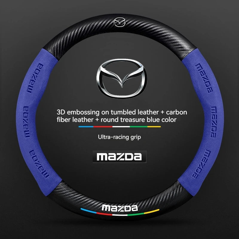 For Mazda 3 5 6 SKYACTIV Axela Atenza CX30 CX5 CX8 CX9 MX5 RX8 RX7 BT50 Carbon fiber Suede Car Steering Wheel Cover Accessories CM World