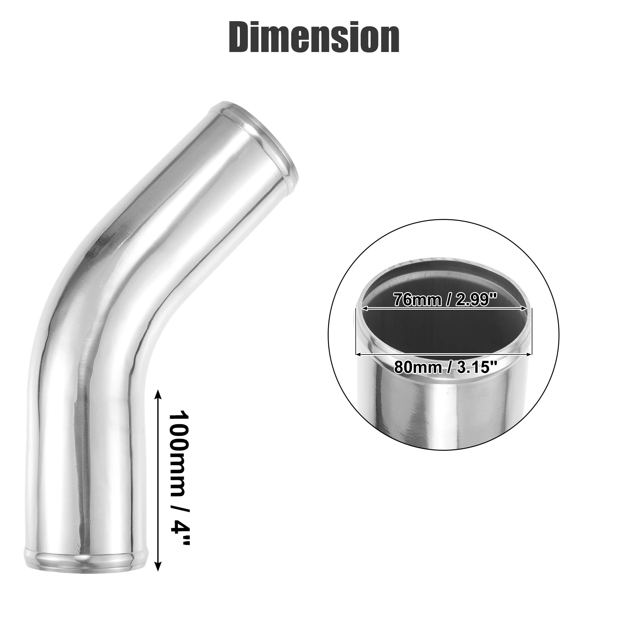 UXCELL 45 Degree OD 32-102mm Leg Length 100mm Car Aluminum Alloy Tube Intercooler Bend Elbow Pipe Air Intake Joiners Tubing CM World