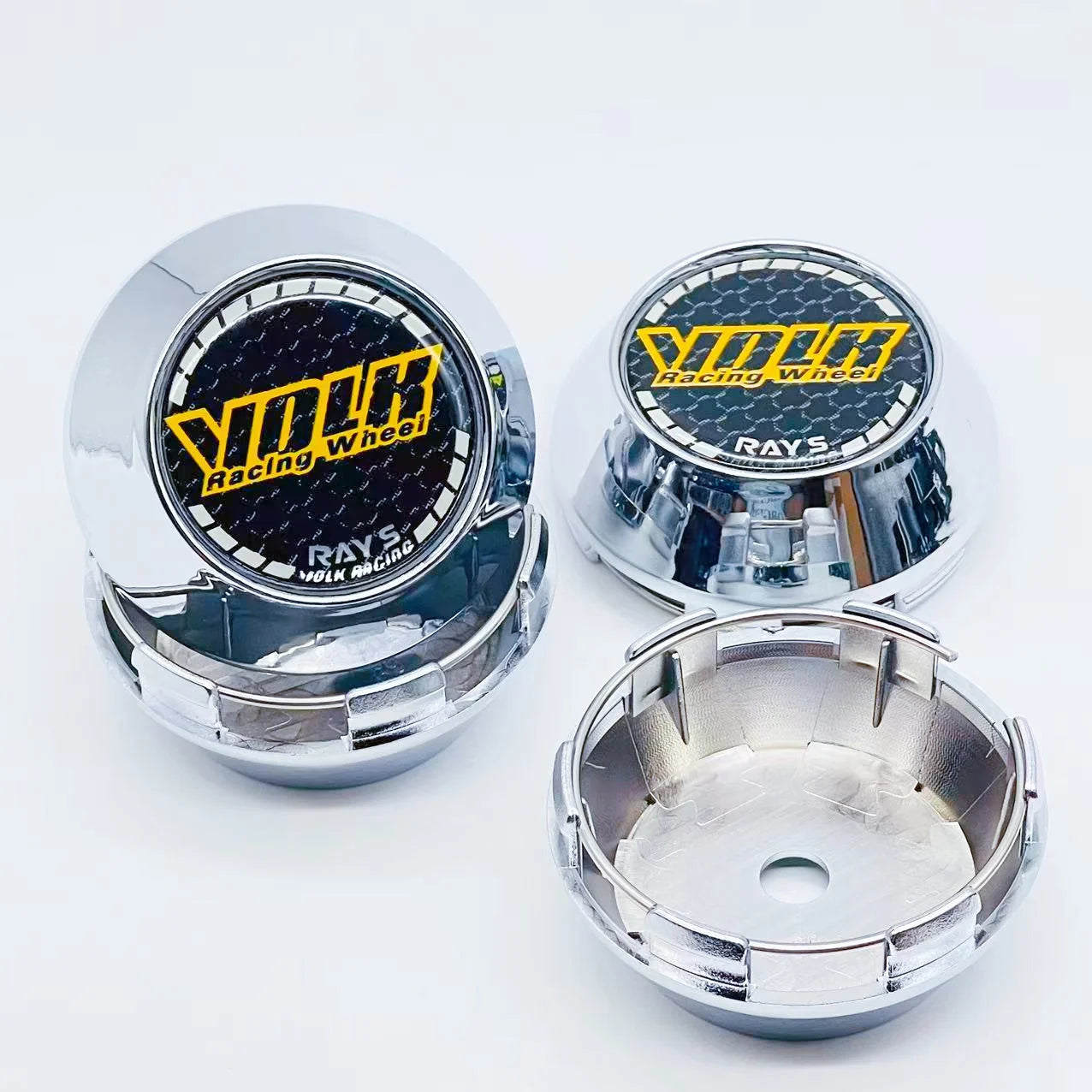 4PCS JDM Sport Rim Cap Clip 60mm 64mm 65mm 68mm 69mm VOLK RAYS Emblem Sticker Wheel Center Hub Caps Car Cover Cap Black & Silver CM World