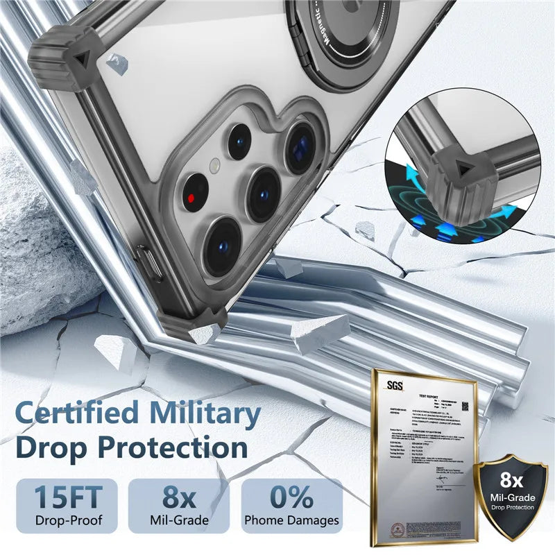 Rotating Magnetic Bracket Case For Samsung Galaxy S26 Ultra S26 Plus S26 Ring Stand Holder Transparent For Magsafe Cover