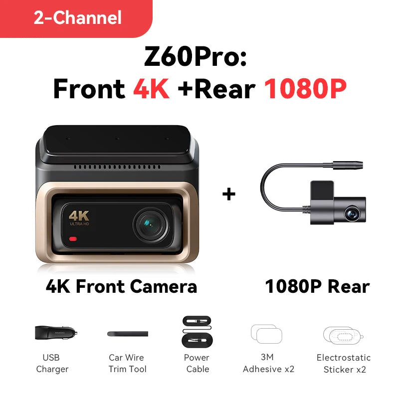 DDPAI Z60 Pro 4K Dash Cam Auto Dashcam Front GPS Car Camera for Dual SONY Sensor WiFi ADAS Night Vision DVR Video Recorder Car Mobile World