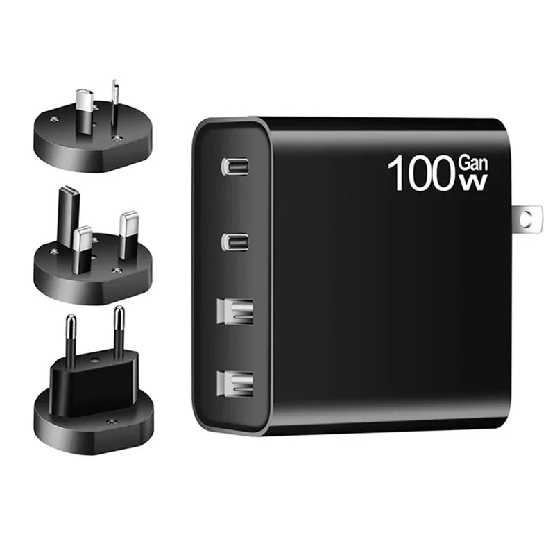 100W GaN Charger Convertible Plug Folding Pin QC3.0 USB-A Dual Type C PD Fast Charging Adapter for Notebook Mobile Phone Tablet Car Mobile World