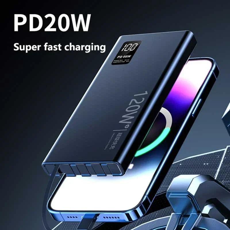 ROMOSS 120W 500000mAh Power Bank Large Capacity Fast Charging Built in 4 Cables Portable External Battery for iPhone Huawei New