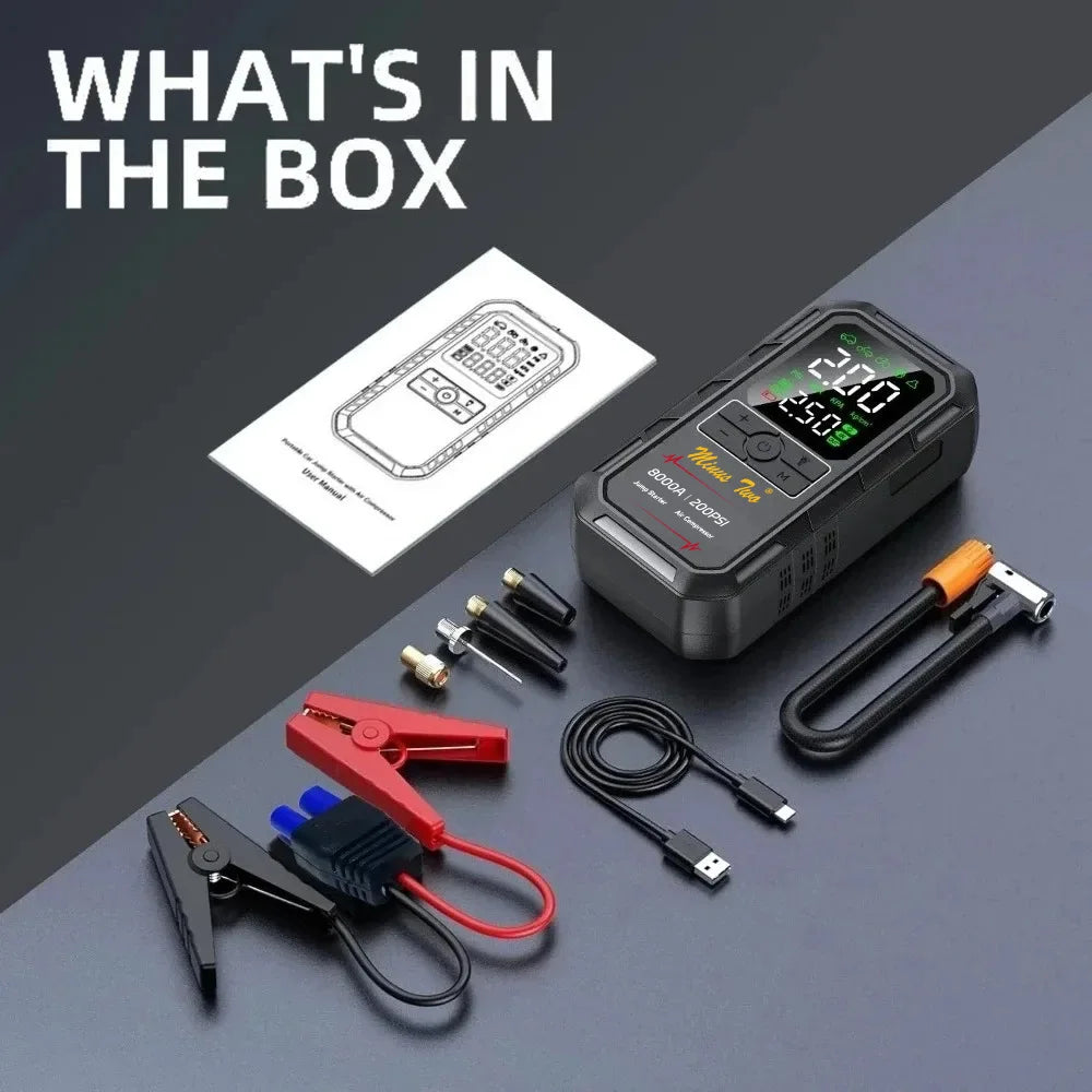 4-IN-1 Car Jump Starter with Air Compressor Peak 5000A Auto Battery Booster 180PSI Air Pump Portable Power Bank Tire Inflator