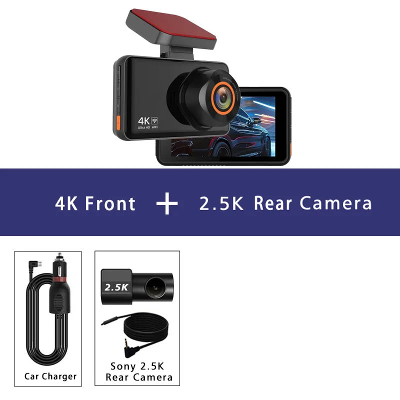 4K+2.5K Car Dvr Support WIFI GPS Dash Cam Dual Lens Dashcam Rearview Camera UHD Night Vision 24H Parking Mini Video Recorder