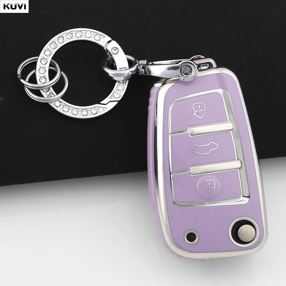 For Audi A1 A3 8P 8L A4 A5 B6 B7 A6 A7 C5 C6 4F Q3 Q5 Q7 Q8 TT S3 S4 S6 RS Fashion TPU Car Flip Key Case Cover Shell Accessories CM World