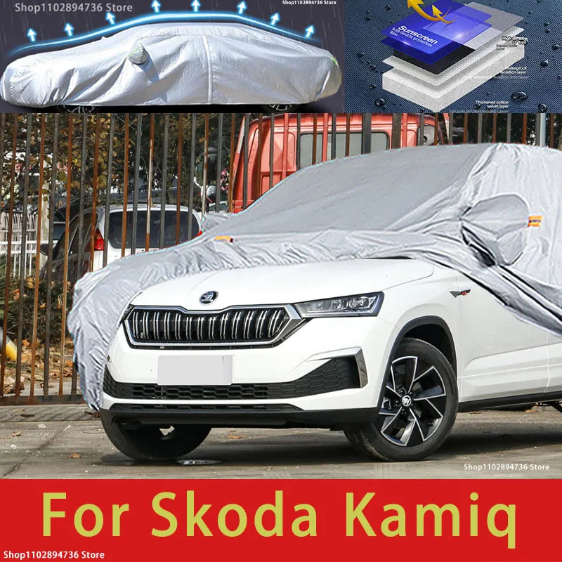 For Skoda Kamiq Outdoor Protection Full Car Cover Snow Covers Sunshade Waterproof Dustproof Exterior Car Accessories Car Mobile World