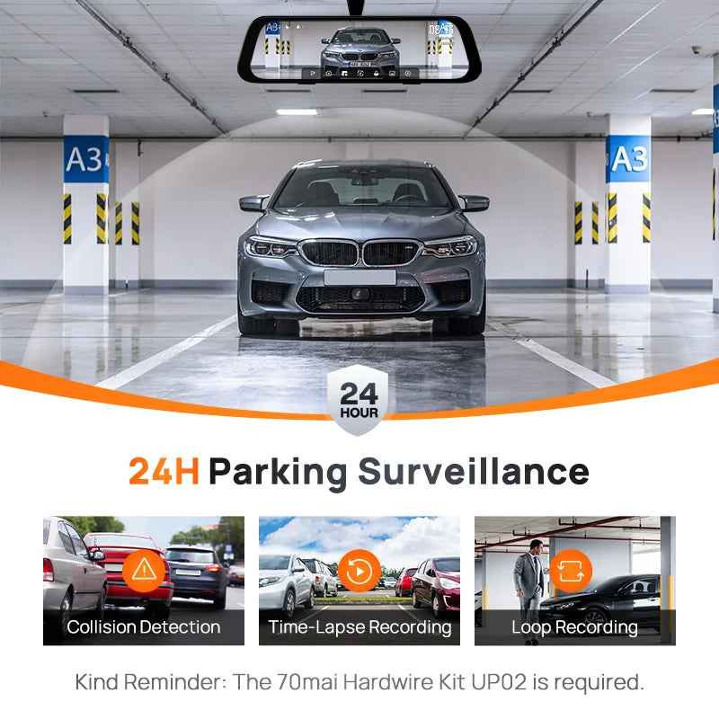 9.35 Inch Full Screen 70mai Rearview Dash Cam S500 1944P Auto Cam 138FOV 70mai S500 Mirror Car Recorder Stream Media Car DVR