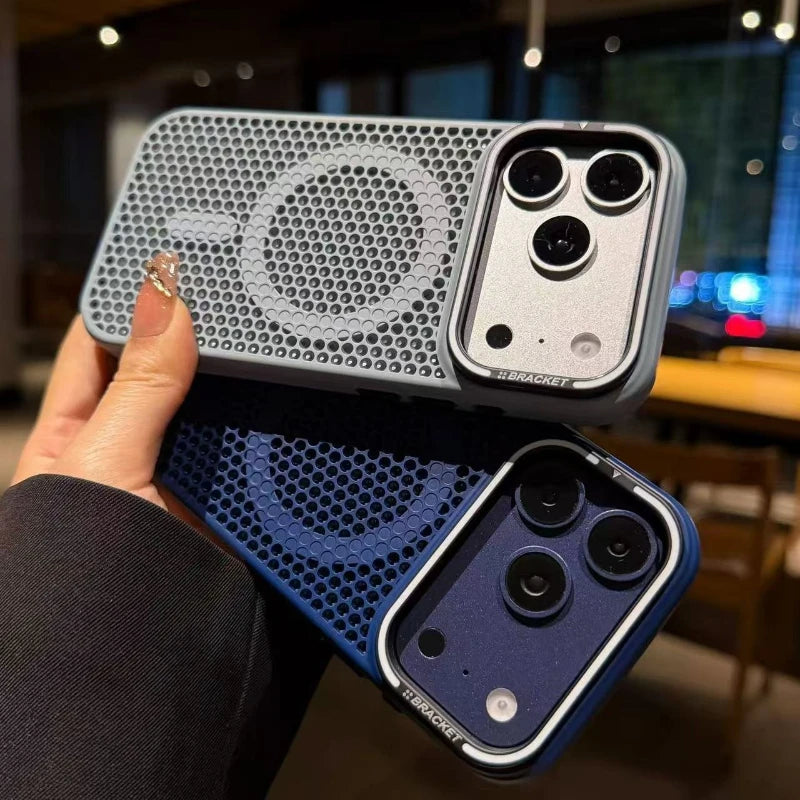 Camera mount mesh cooling case for iPhone 17 Pro Max 15 18 Pro 14 13 12 16 Pro Max For Magsafe wireless charging Shockproof cove