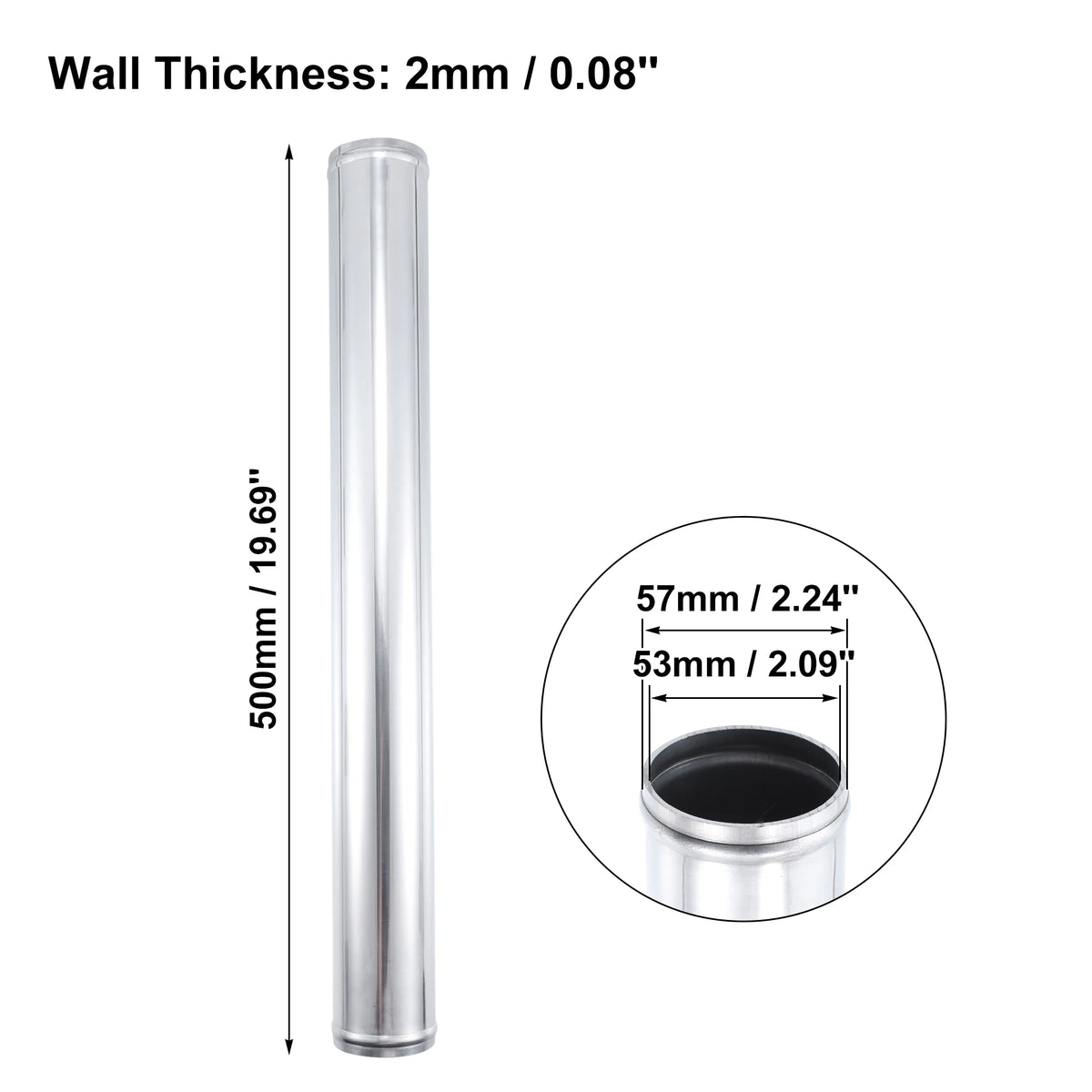 Uxcell Aluminum Alloy Tube OD 51/57/63/70/76mm Intercooler Pipe Air Intake Tube Hose 0 45 Degrees 500mm Length for Car