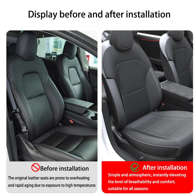 For Tesla ModelY Juniper 2025 PU Seat Cushion Ventilation Comfortable, Four Seasons Universal Split Single Sitting Back row Set CM World