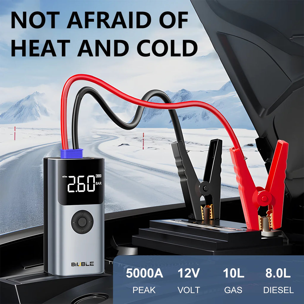4 In 1 2000A Car Jump Starter 150PSI Air Pump 12V Battery Booster for 8.0L Petrol and 6.0L Diesel Engines