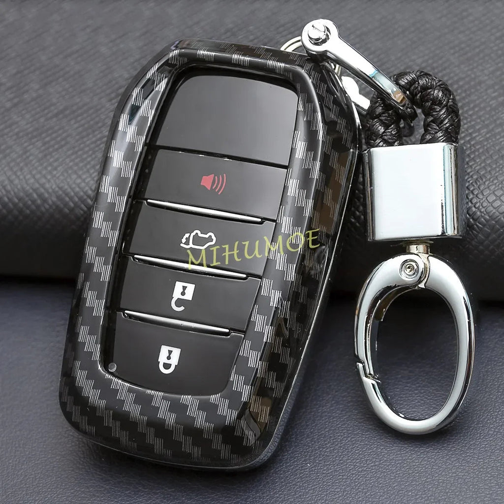Car Key Cover Case Chain For Toyota Corolla Cross Sequoia Fortuner Prius Venza Alphard Sienna Tundra Mirai Yaris Carbon Fiber CM World