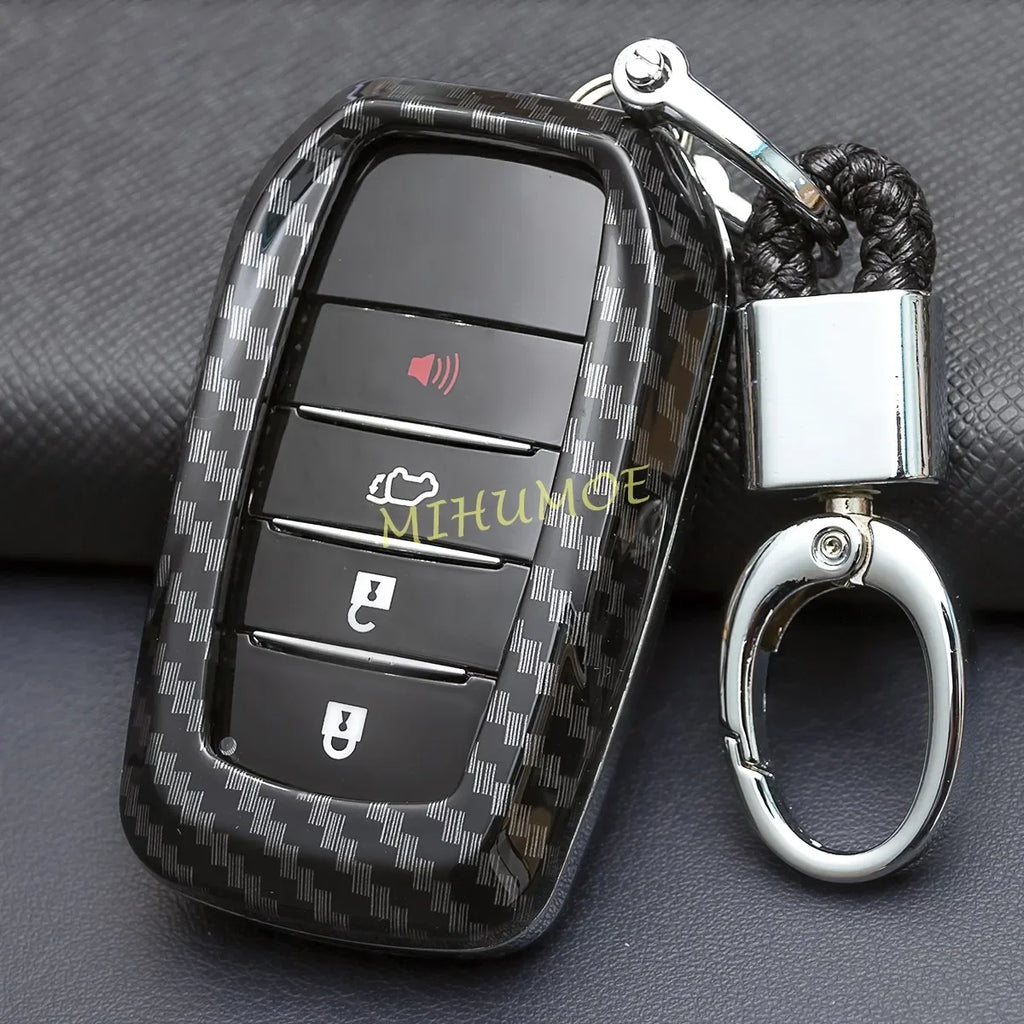 Car Key Cover Case Chain For Toyota Corolla Cross Sequoia Fortuner Prius Venza Alphard Sienna Tundra Mirai Yaris Carbon Fiber
