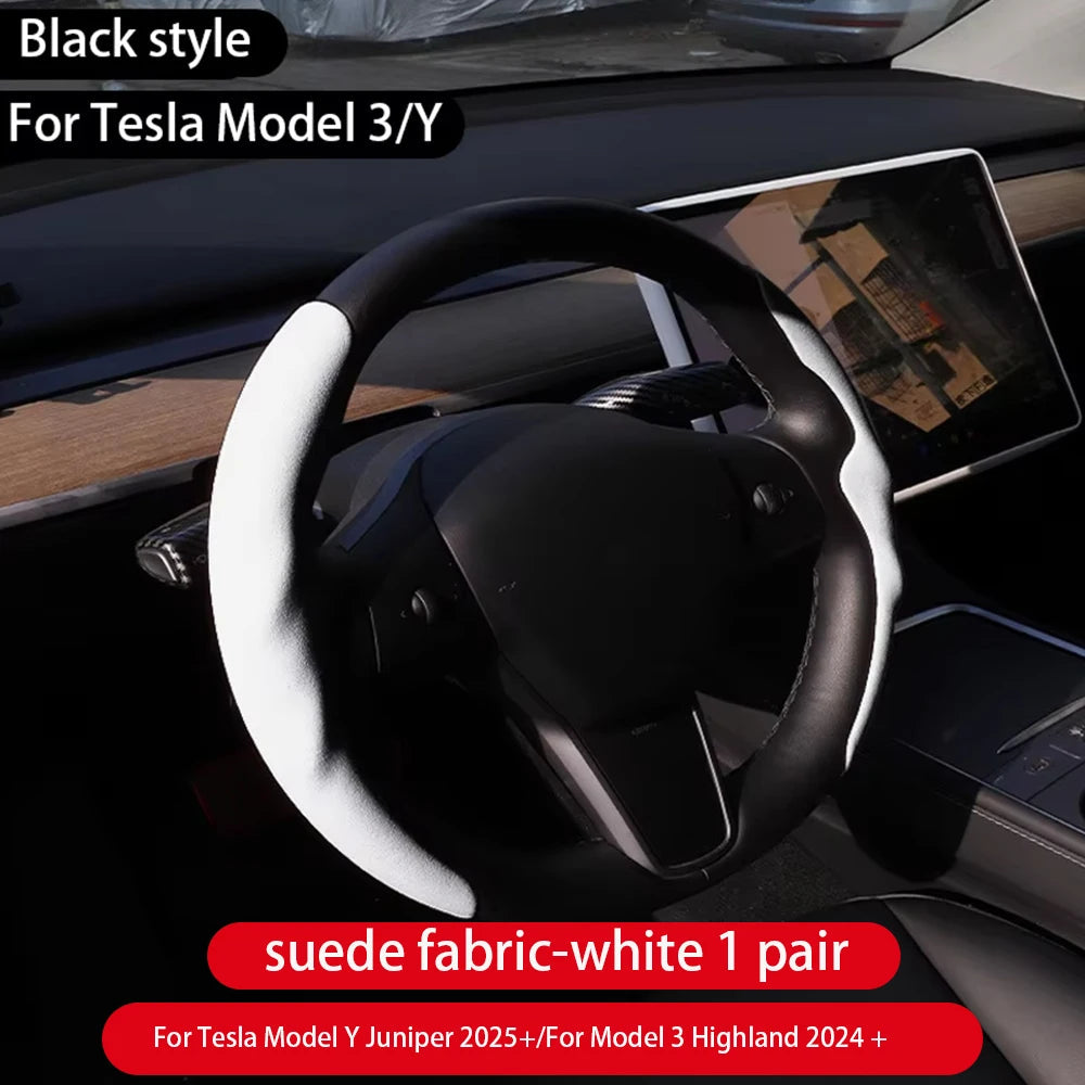 For Tesla Model 3/Y Highland Juniper2025 Steering Wheel Cover Carbon Fiber Leather Anti-Fur Sport Steering Wheel Car Accessories CM World