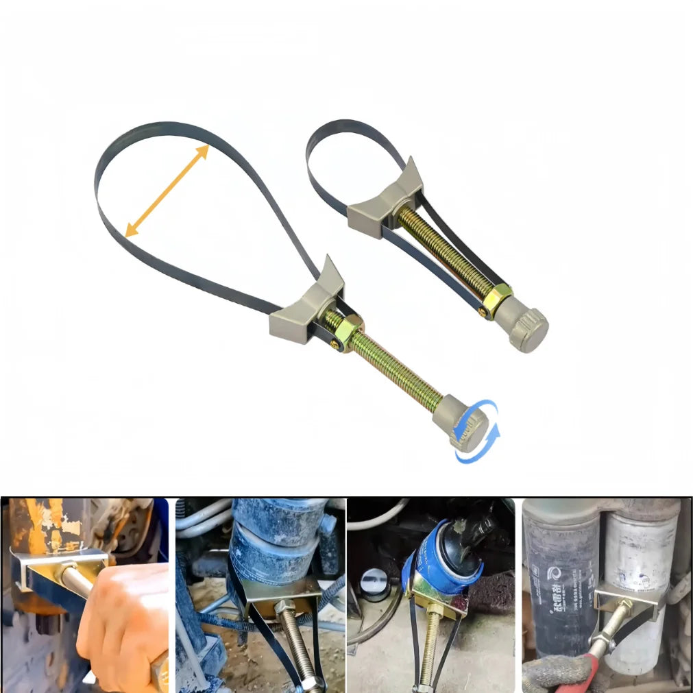 Oil Filter Wrench Heavy Duty Adjustable Steel Strap 60mm-120mm Diameter Universal Car Auto Motorcycle Oil Filter Removal Tool Car Mobile World