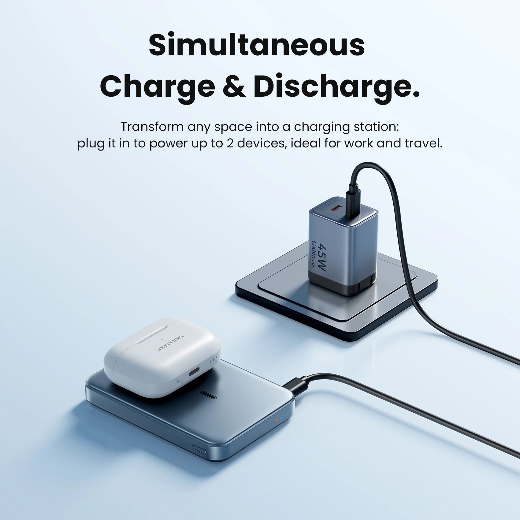 Vention 10000mAh 45W Power Bank For Qi2.2 25W MagSafe Magnetic Wireless Battery Portable Charger For iPhone 17 16 Samsung S25 24 Car Mobile World