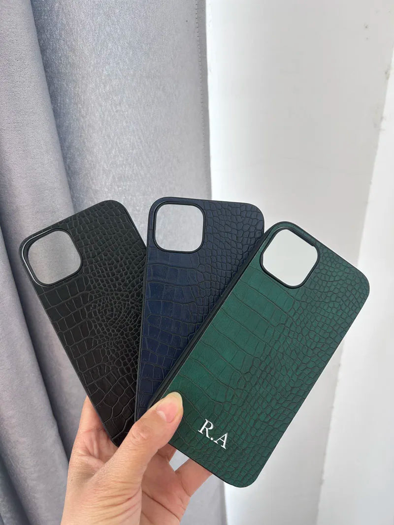 Customized Initials Name Letter Crocodile Pattern Leather Phone Case for Samsung Galaxy S25 S24 S23 S22 S21 Ultra Plus S20 FE