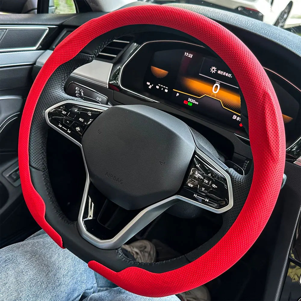 Steering Size 36-38cm Universal Non-slip Round Breathable leather Car Steering Wheel Cover Protector Suitable Auto Accessories CM World