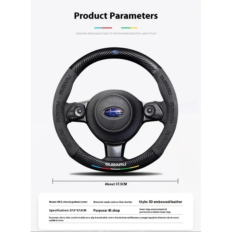 For Subaru Outback Brz Wrx Xv Ascent Forester Impreza Legacy Car Suede Carbon Fiber Leather Steering Wheel Cover Accessories CM World
