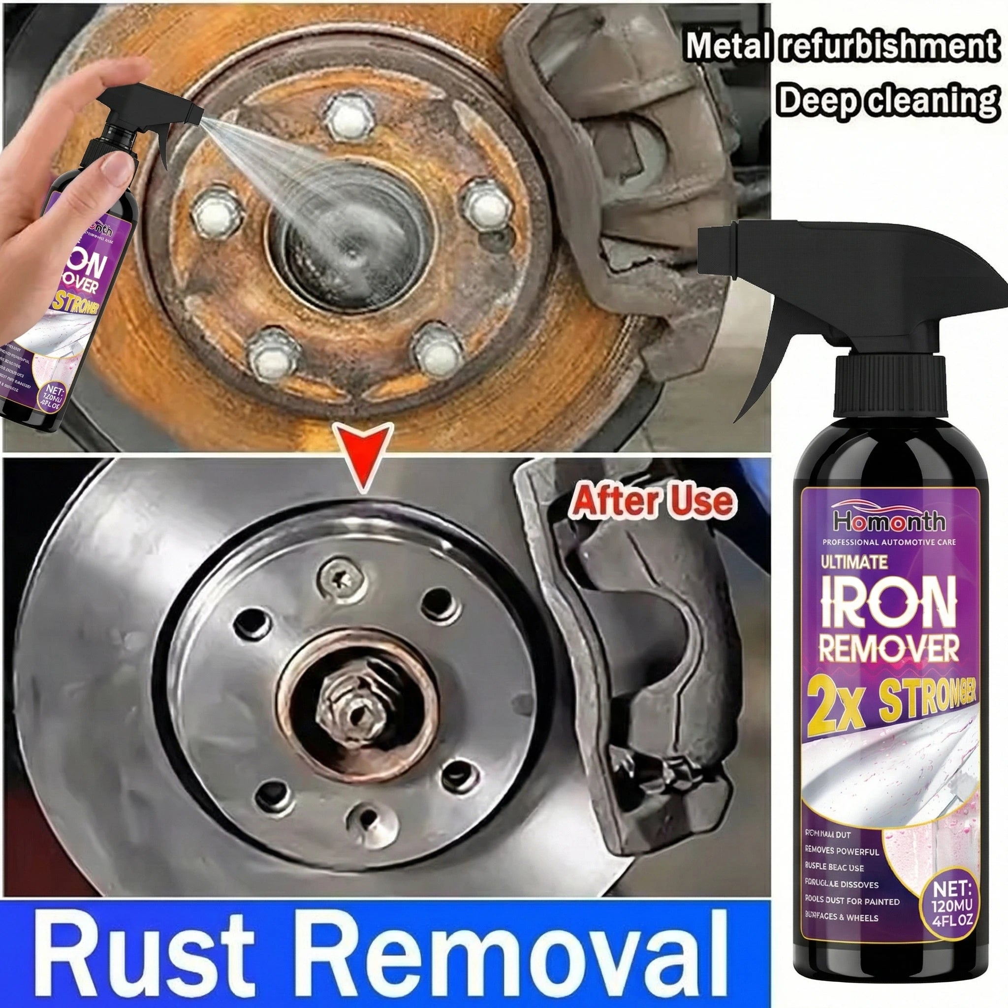 Large Capacity Powerful Car Rust Remover Spray - Exhaust/Wheel Care, Metal Powder Remover. CM World