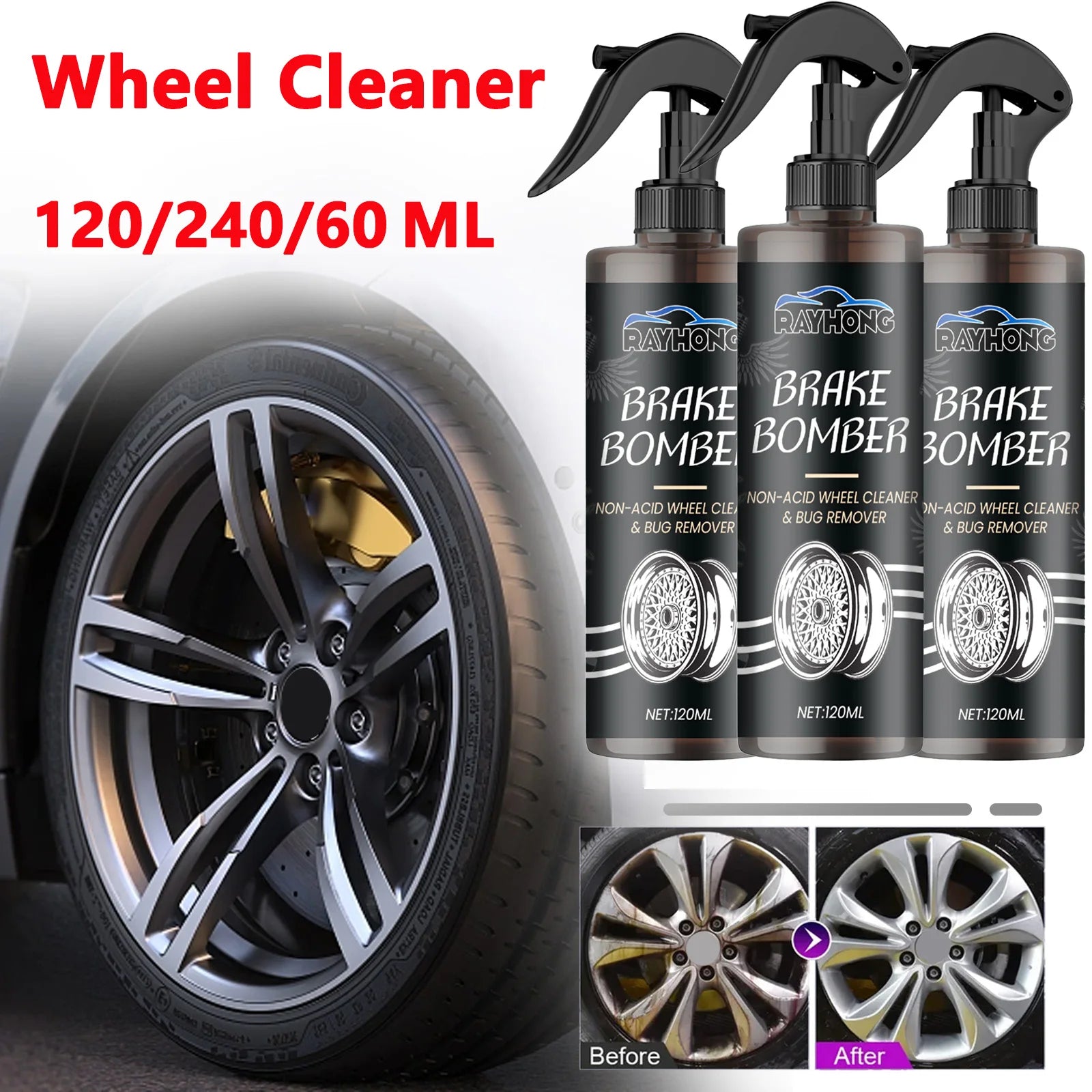 Car Wheel Cleaner Alloy Rim Cleaner Spray Remove Brake Dust Rust & Stains No Scratch Formula Polish Protect for All Wheels 120ml CM World