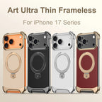 Luxury Leather Ultra Thin Frameless Magnetic Case For iPhone 17 16 15 14 13 18 Pro Max Air 18Pro Metal Bracket Anti-Drop Bumper