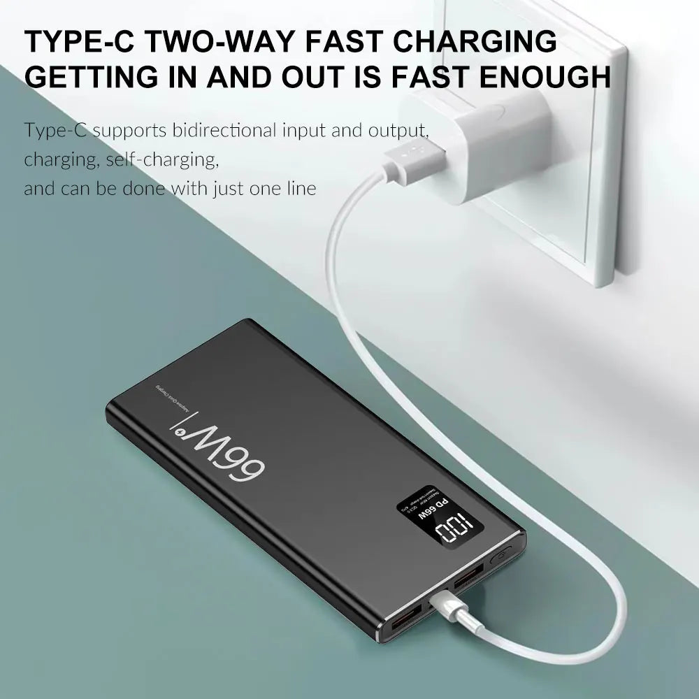 200000mAh 66W Outdoor Portable Powerbank Fast Charging with USB Type C Power Bank Battery Charger For iPhone Samsung Huawei Car Mobile World