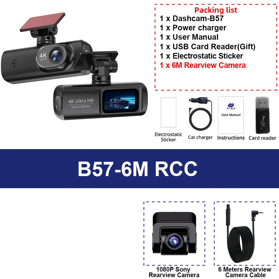 4K WIFI Dash Cam Mini CAR DVR Support Front and Rear Dual Lens 1080P Black Box Room Night Vision Camera Parking Monitor Car Mobile World