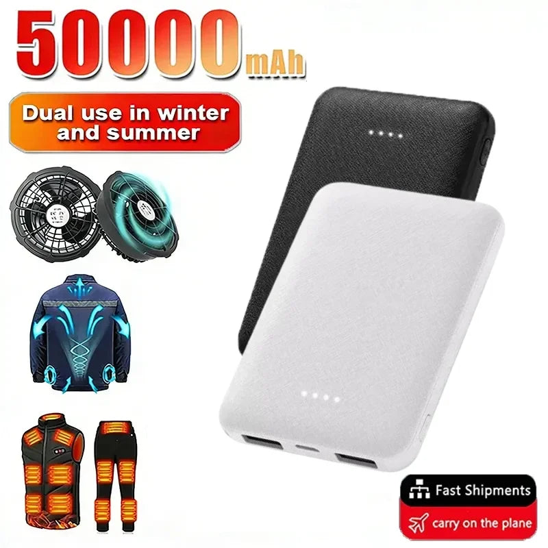 50000mAh Mini Fast Charging Power Bank Ultra Thin External Battery Pack for Heating Suit Coat Vest Jacket Scarf Glove 2026 NEW