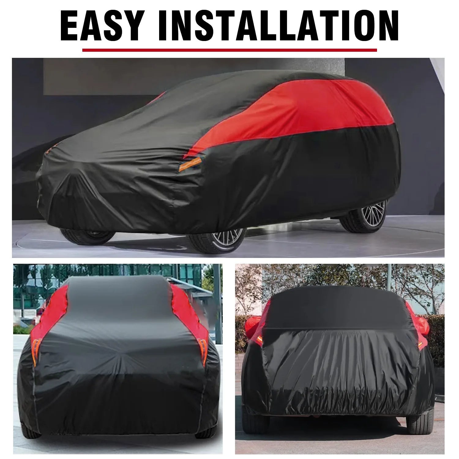 Universal Fit SUV Car Cover - Black & Red - UV Protection, Breathable, Dustproof ,Ideal Gift for Car Enthusiasts CM World