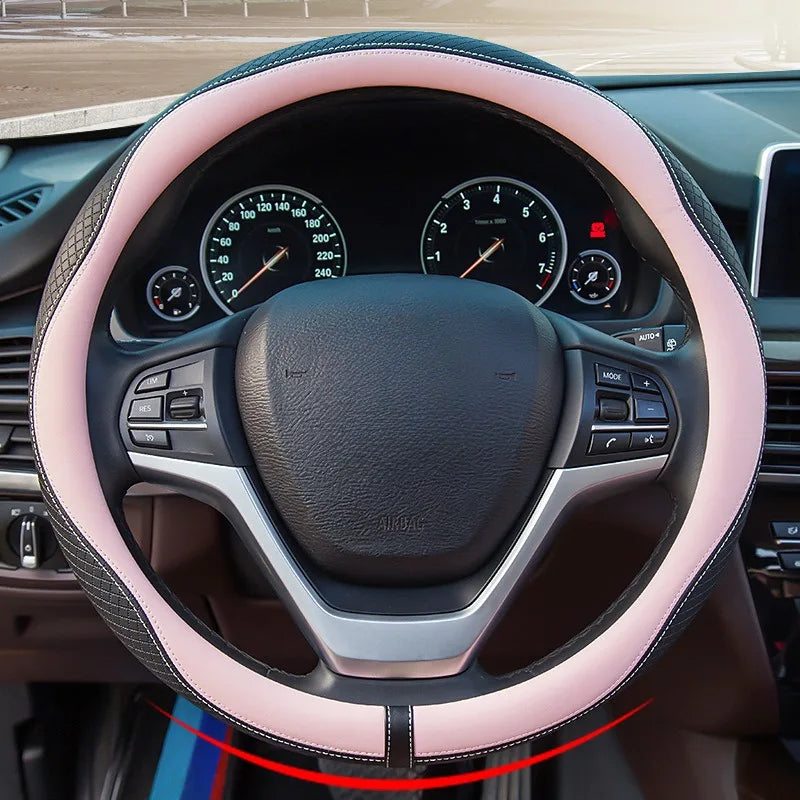 Leather Car Steering Wheel Cover Universal Steering Wheel Covers Car Accessories Interior Non-slip Steering Wheel Grip O/D Type CM World