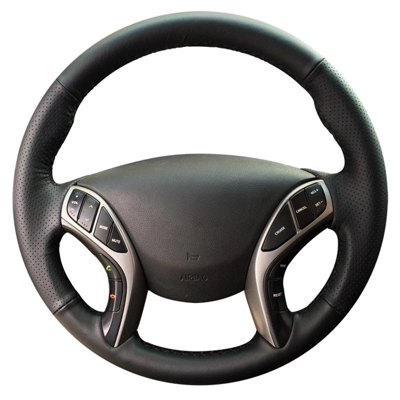 GNUPME Black Artificial Leather Hand-stitched Car Steering Wheel Cover for Hyundai Elantra 2011-2016 Avante i30 2012-2016 CM World