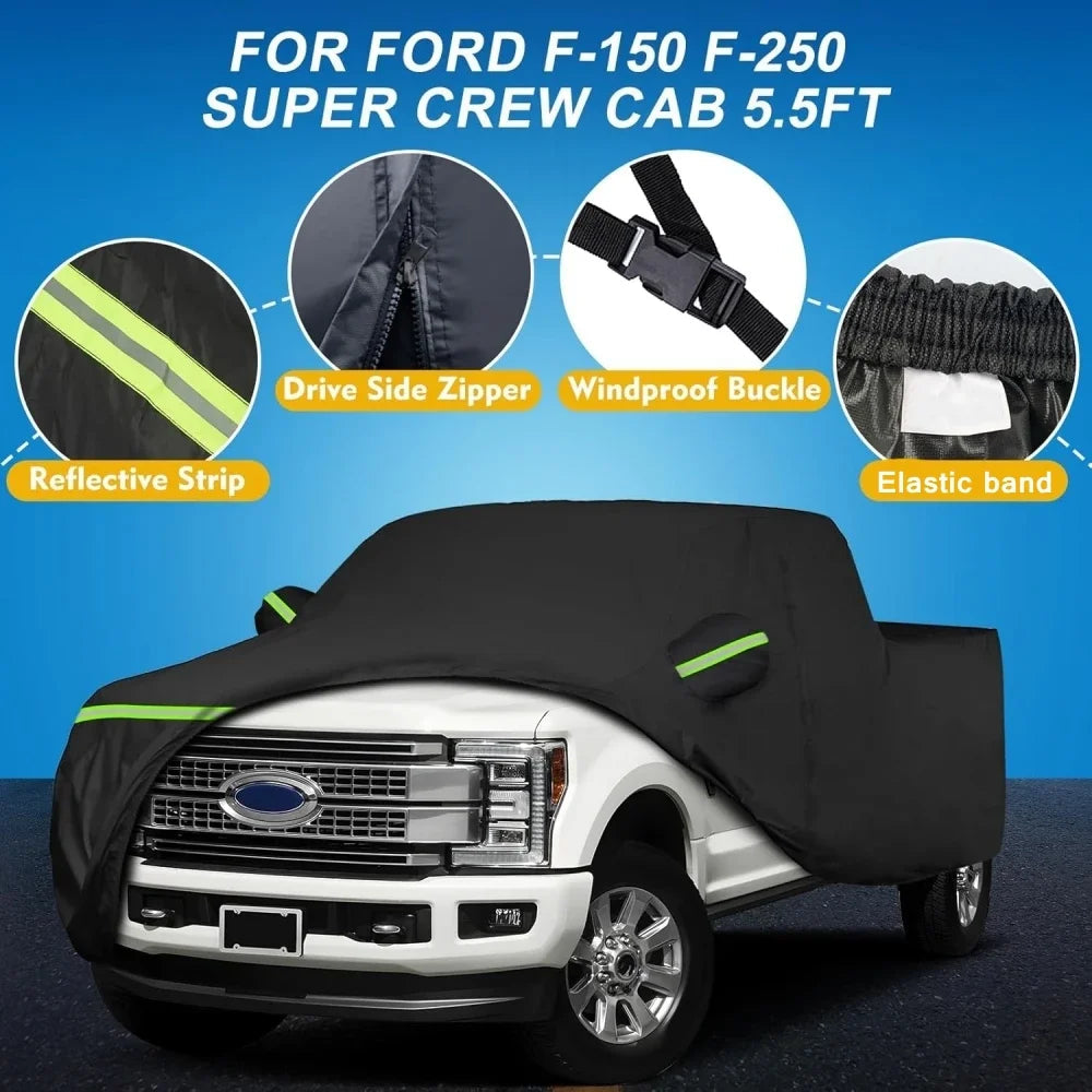 Outdoor Waterproof Car Covers for Ford F-150/F-250 Super Crew Cab 5.5ft Short Bed With Zipper Wind Sun UV and Dust Protection Car Mobile World