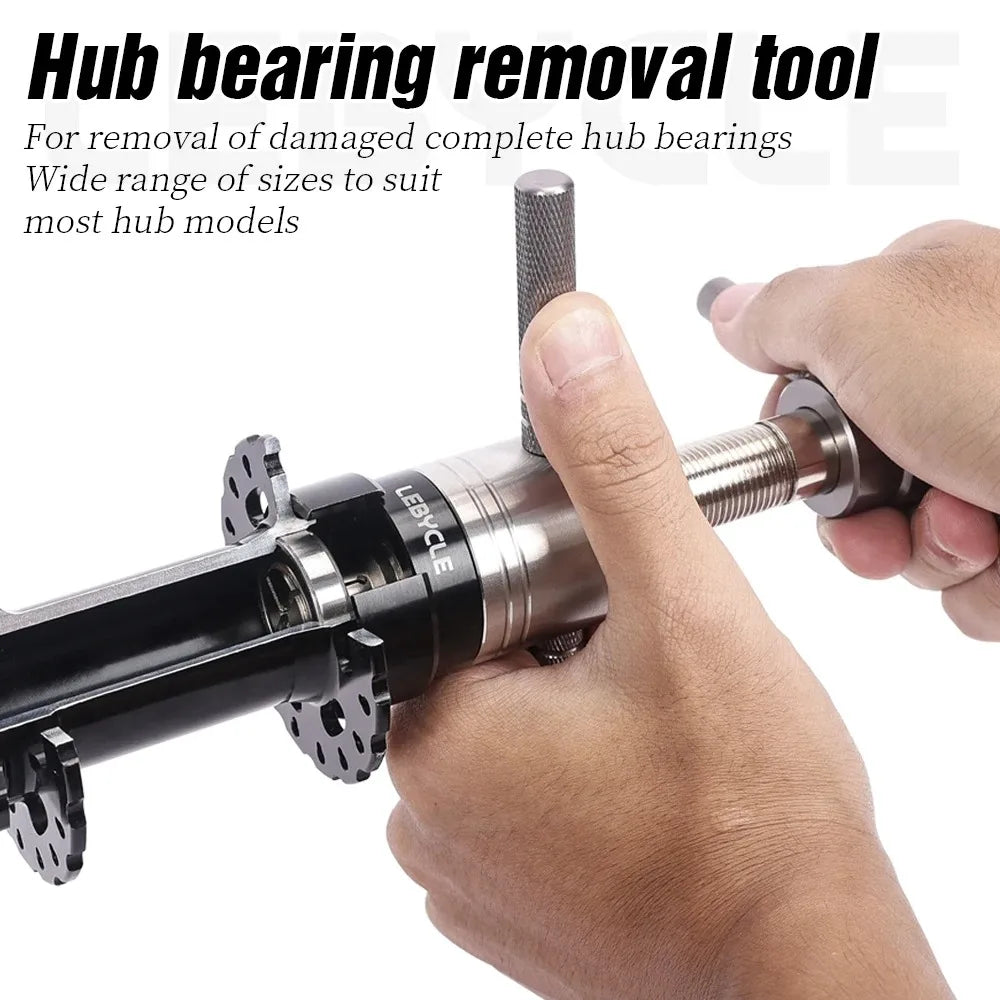 LEBYCLE Hub Bearing Removal Tool for MTB/Road Bike Front/Rear Wheels, Bicycle Hub Base Repair Tool with Durable Alloy Adapters CM World