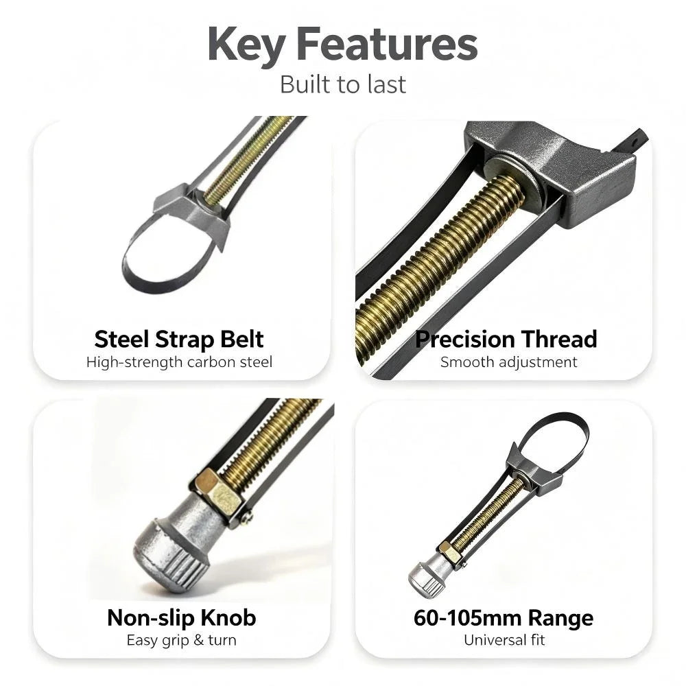 Adjustable Steel Strap Wrench 60-120mm Car Oil Filter Removal Wrench Automobile Maintenance Hand Tool