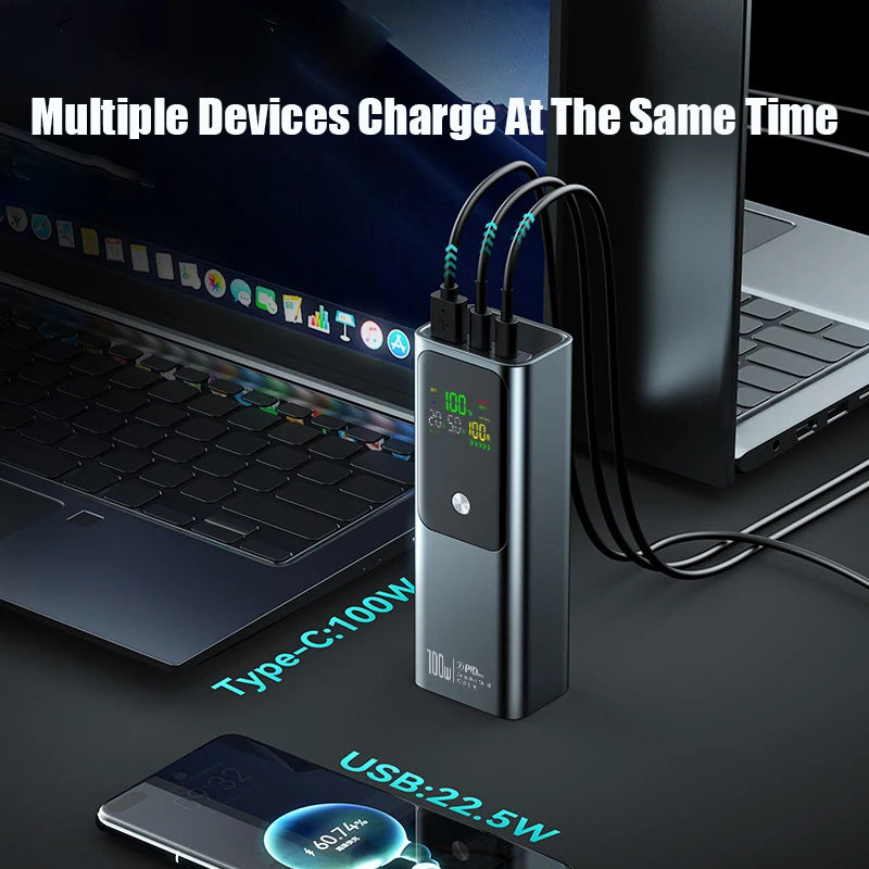 50000mAh Portable Color Screen Power Bank Supports PD100W Bidirectional Fast Charging Suitable For IPhone Laptop Samsung Xiaomi Car Mobile World
