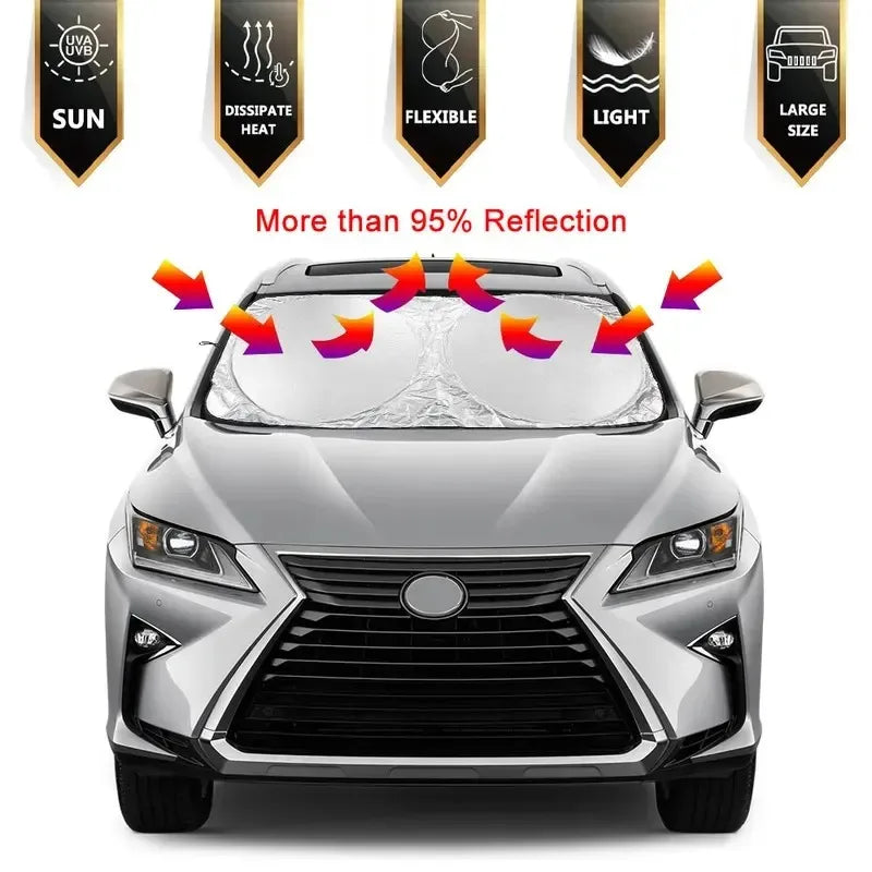 Car Windshield Sun Shade Foldable Aluminum Foil Sun Visor Auto Front Window Sunshade UV Protection For Most Cars SUV Truck