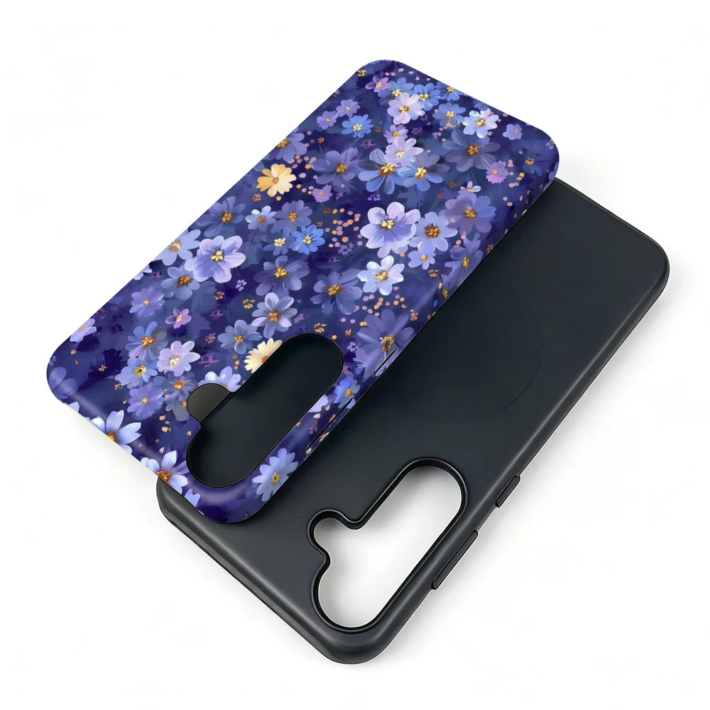 Magnetic Case For Samsung S26 S25 S24 S23 S22 S21 Plus Ultra 20 FE A15 A16 A26 A36 56 17 Purple Flower 2 in 1 Phone Holder Cover